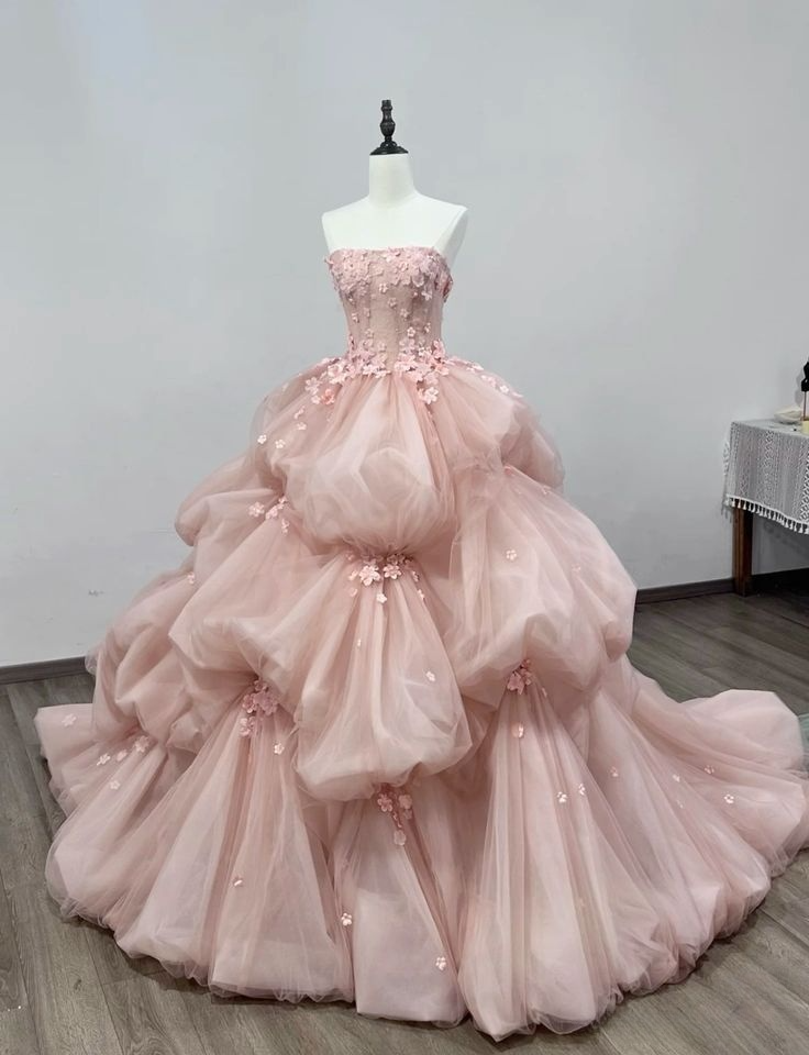 Lovely Pink Strapless A-Line Birthday Ball Gowns Sweet 16 Quinceanera Dresses, DP5490