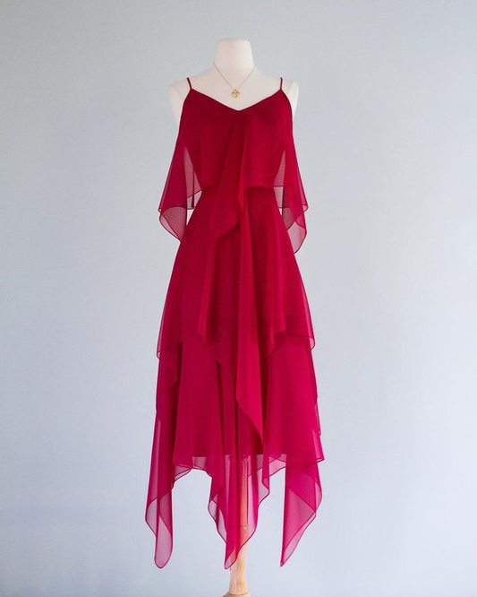 Fuchsia Spaghetti Straps A-Line Chiffon  Party Dresses Wedding Guest Dresses, DP5494