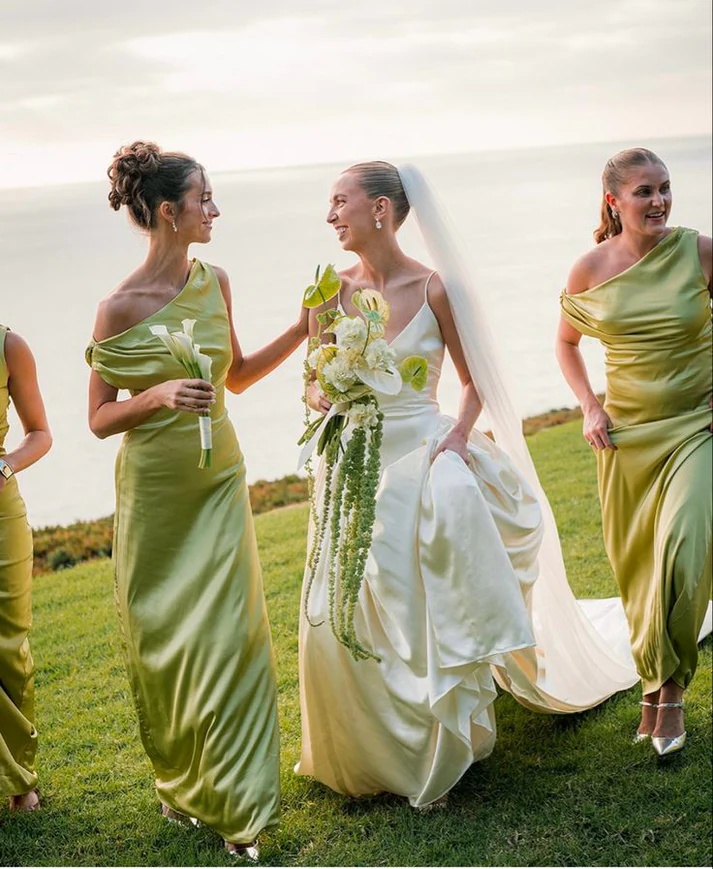 Elegant Green Sheath Satin Bridesmaid Dresses Wedding Guest Dresses, DP5499