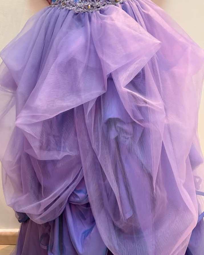Lavender Sweetheart A-Line Beaded Tulle Long Prom Dresses Birthday Ball Gown, DP5504