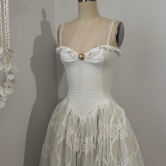 Vintage White Spaghetti Straps A-Line Lace Long Party Dreses Wedding Dresses, DP5511