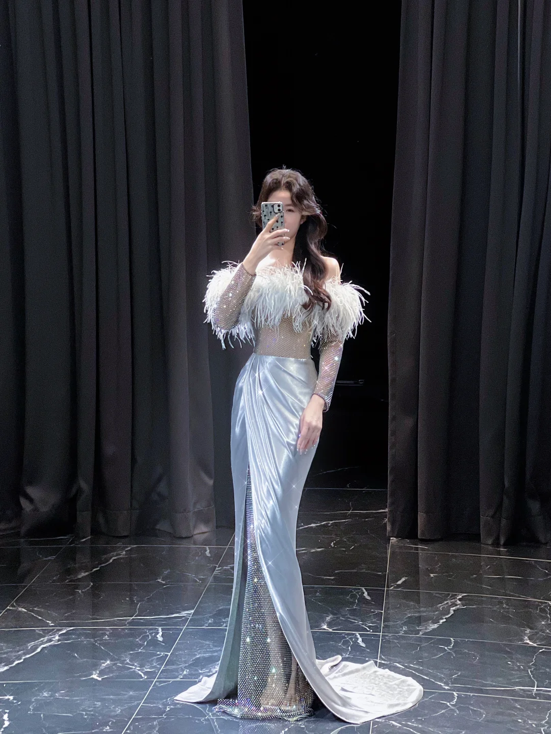Light Blue Off Shoulder Mermaid Satin Long Evening Dresses Birthday Dresses, DP5513