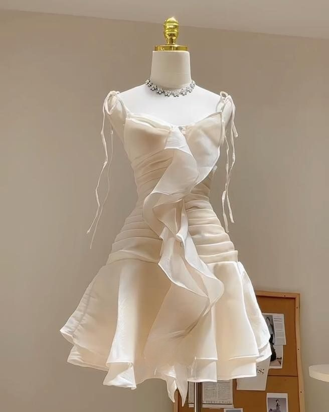 Ivory Straps A-Line Chiffon Short Party Dresses Homecoming Dresses, DP5533