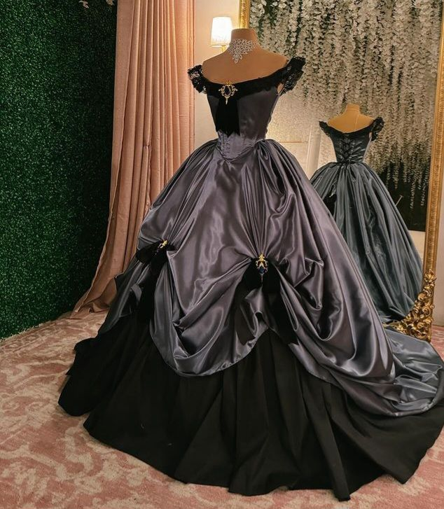 Elegant Off Shoulder A-Line Lace Satin Vintage Evening Ball Gowns, DP5546