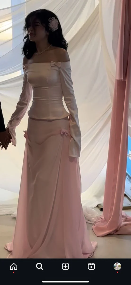 Elegant Pink Off Shoulder Sheath Long Party Dress Lovely Birthday Outfits, DP5549