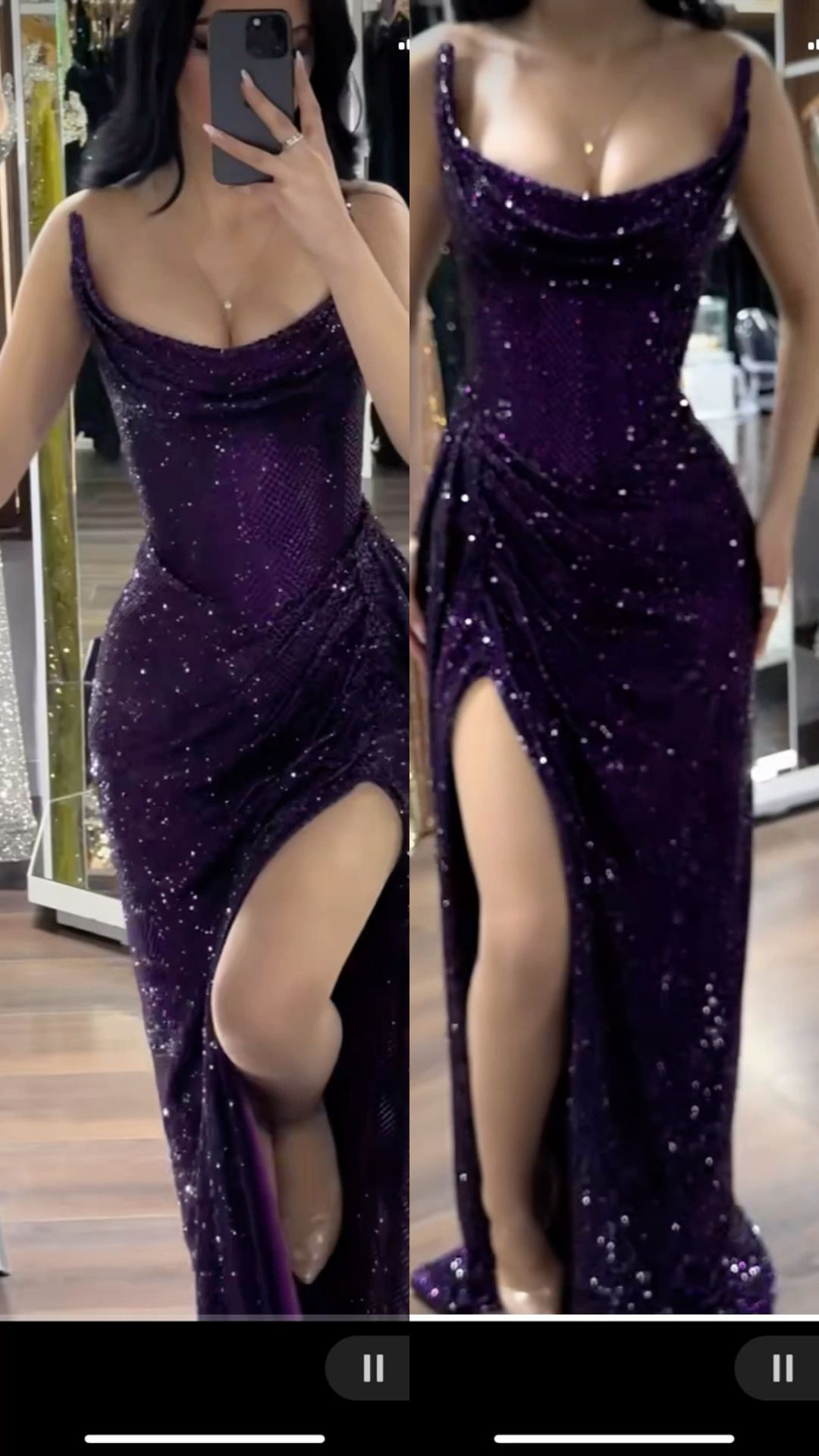 Charmante robe de soirée longue violette sans bretelles, fourreau fendue, DP5560