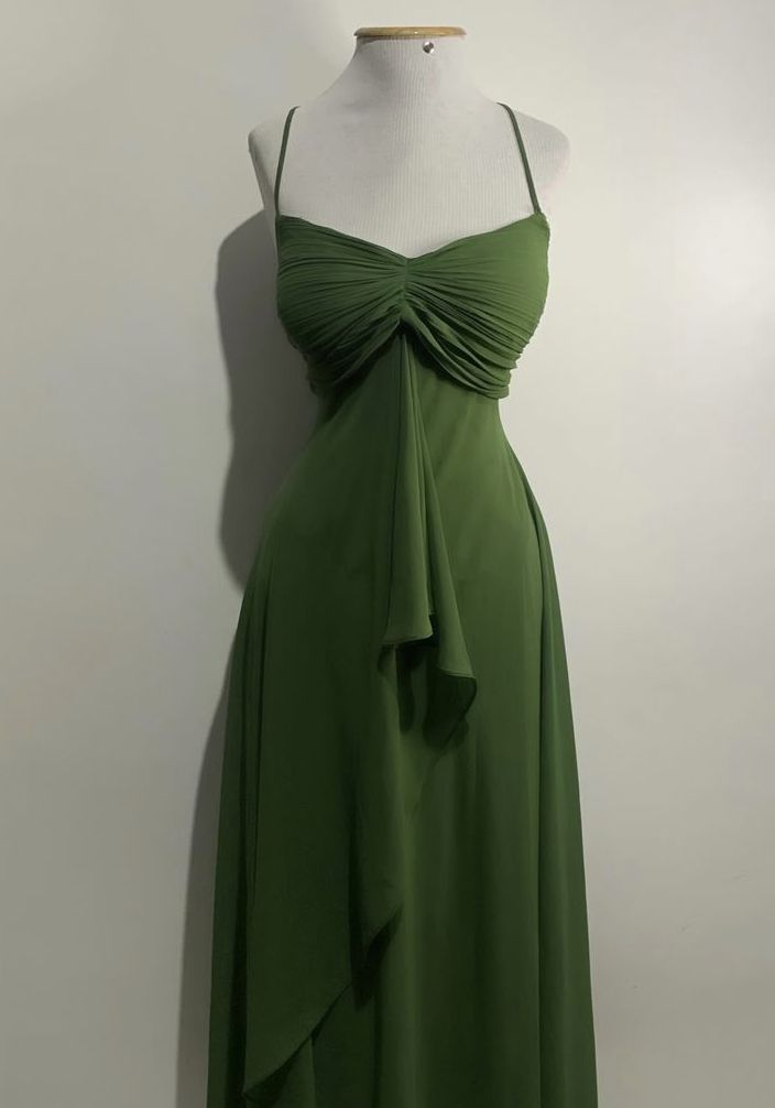 Green Straps A-Line Chiffon Long Party Dresses Wedding Guest Dresses, DP5603