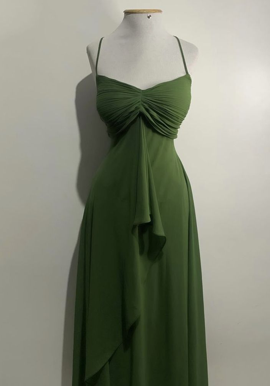 Green Straps A-Line Chiffon Long Party Dresses Wedding Guest Dresses, DP5603