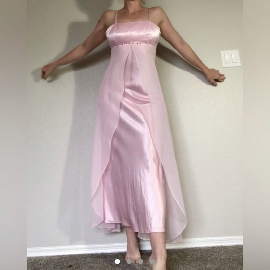 Light Pink Spaghetti Straps A-Line Vintage Long Evening Party Dresses, DP5605