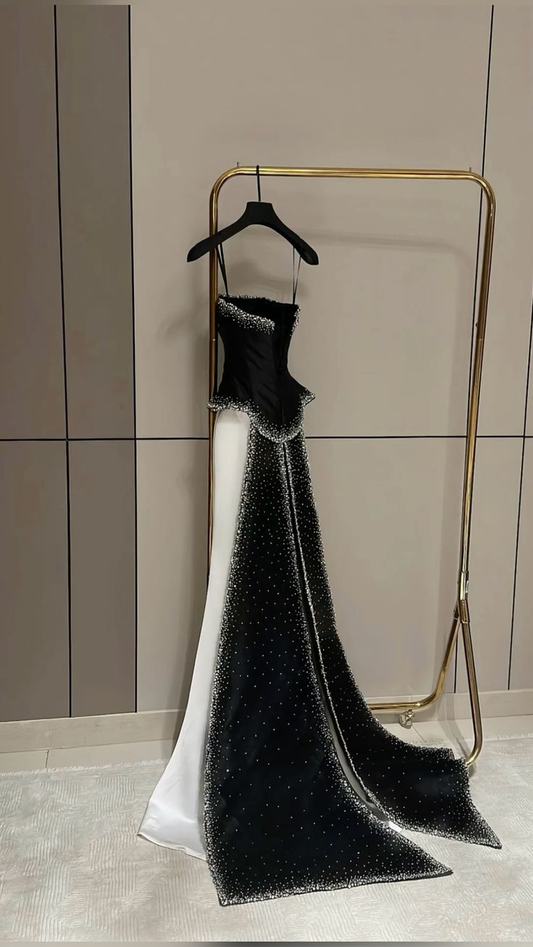 Superbe robe de soirée sirène bustier longue ornée de perles, DP5606