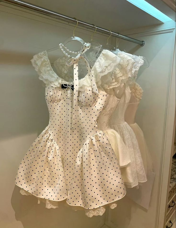 White A-Line Lace Polka Dots Homecoming Dresses Birthday Outfits, DP5612