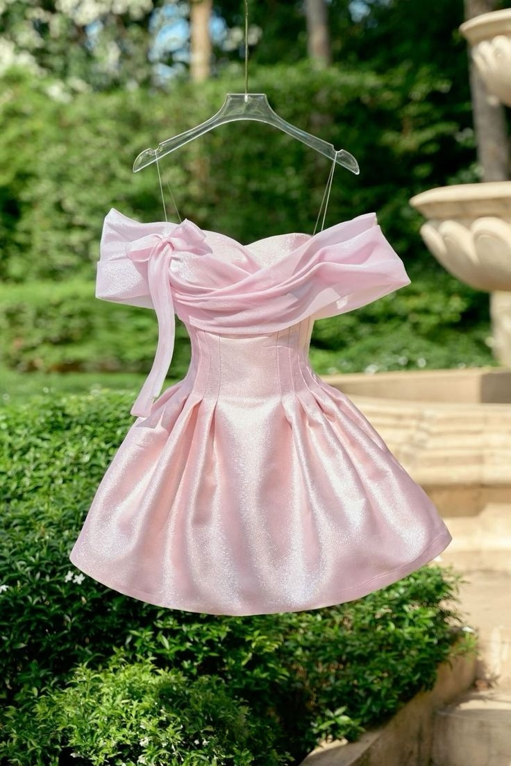 Lovely Pink Off Shoulder A-Line Short Party Dresses Homecoming Dresses, DP5618