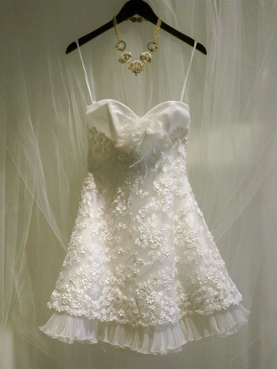 Lovely White Spaghetti Straps A-Line Lace Short Party Dresses Birthsday Outfits, DP5631