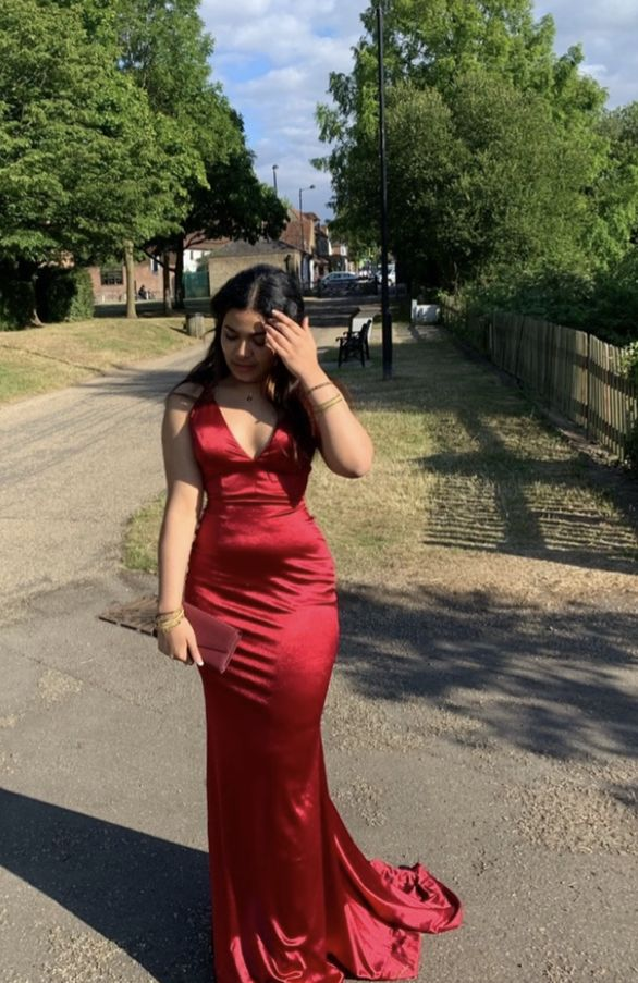 Charming Red Halter Neck Mermaid Satin Long Evening Party Dresses, DP5635