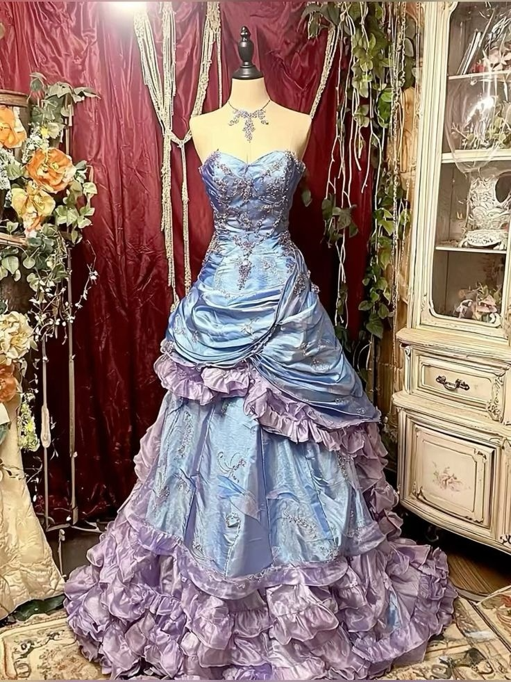 Retro Lilac Sweetheart A-Line Beaded Ruffles Long Evening Ball Gowns, DP5639