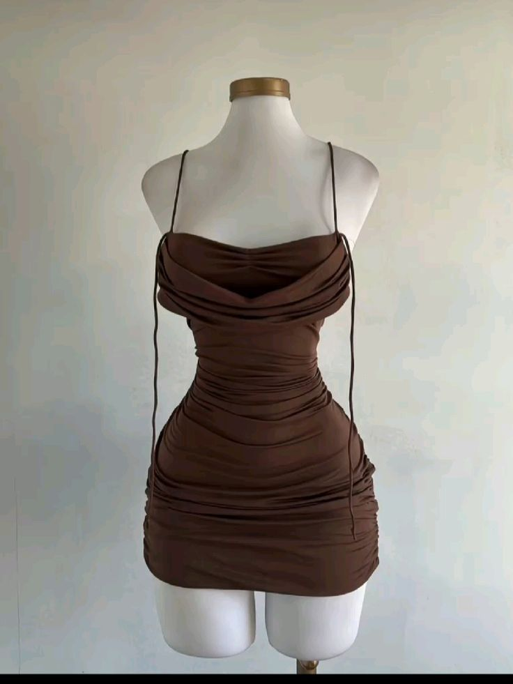 Robe fourreau courte marron à bretelles spaghetti, robe de soirée, DP5712