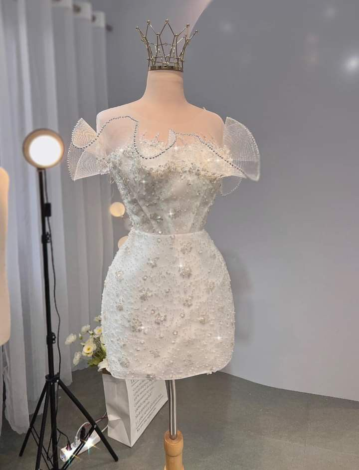 White Strapless Sheath Beaded Short Party Dresses Birthday Outfits, DP5763