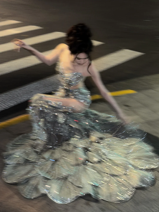 Wunderschöne Pailletten Perlen Meerjungfrau Prinzessin Sexy Partykleid Geburtstag Outfits, DP5046