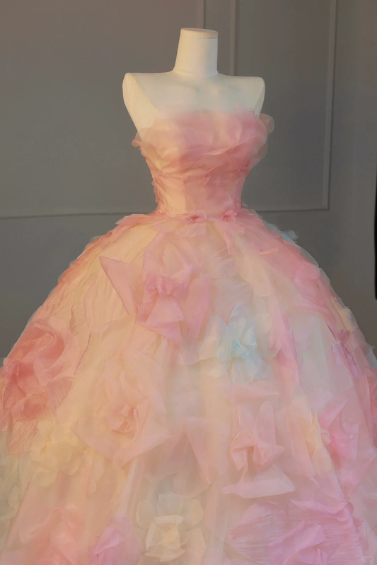 Gorgeous Pink Strapless A-Line Tulle Long Evening Gown Birthday Ball Gown, DP5039