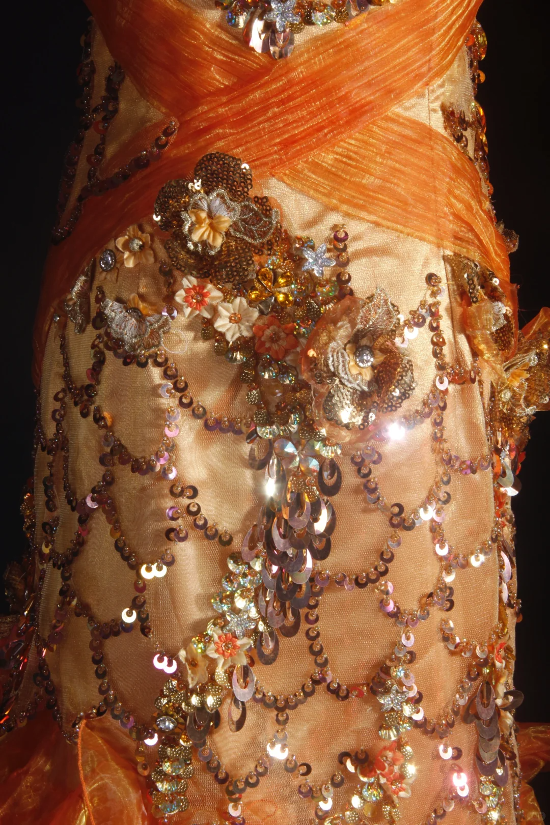 Glamorous Orange Ombre Mermaid Sequin Beaded Ruffle Evening Gown DP7377