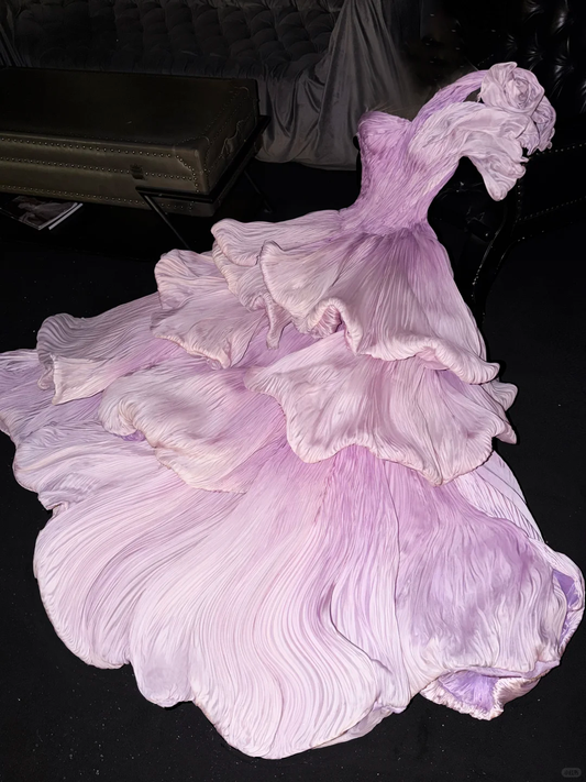 Glamorous Romantic Lavender-Pink Pleated Chiffon Ruffle Sweet 16 Quinceanera Ball Gown DP7309