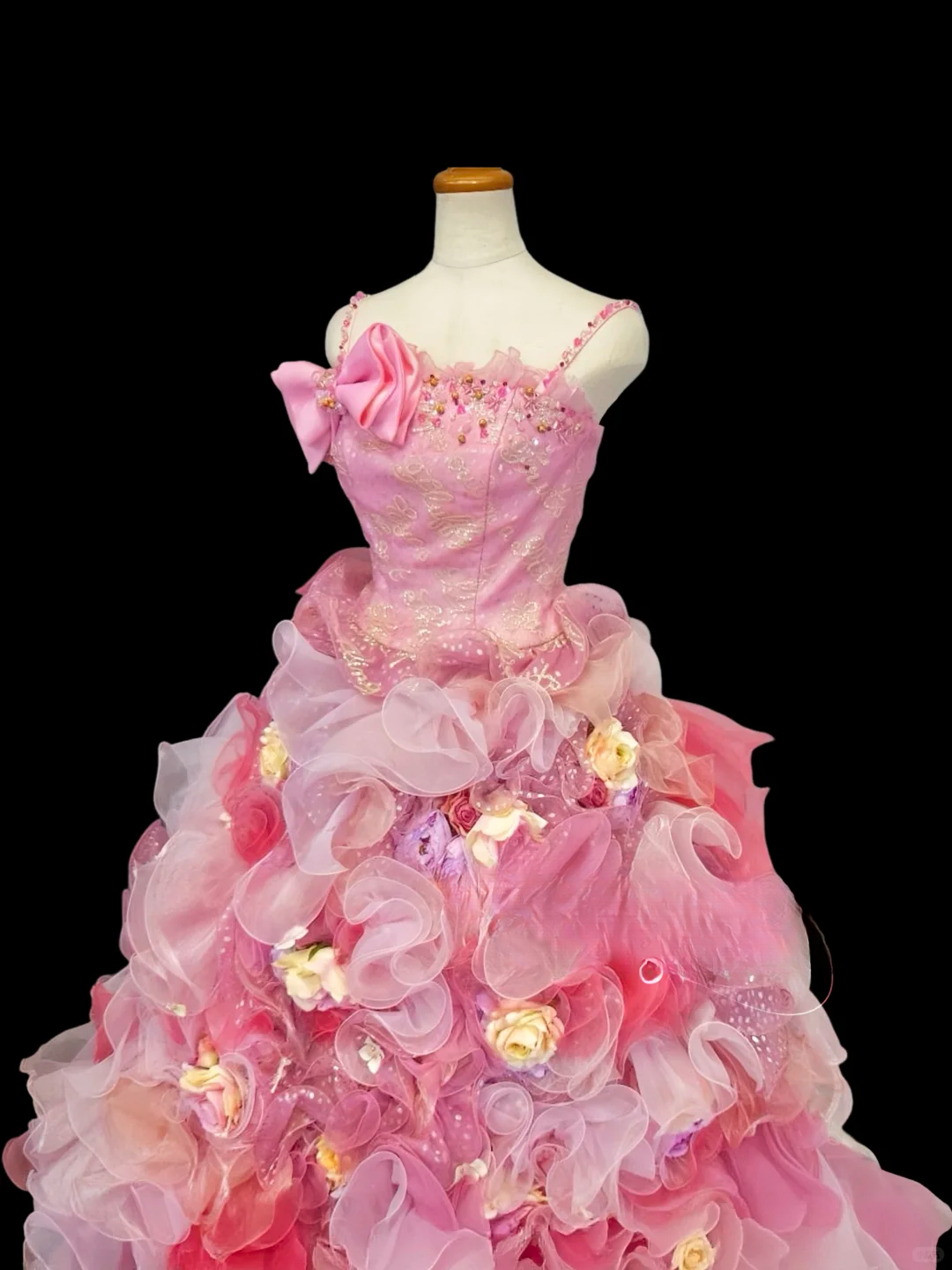 Glamorous Pink Ombre Tulle 3D Floral Applique Bow Fairycore Inspired Sweet 16 Quinceanera Ball Gown DP7272