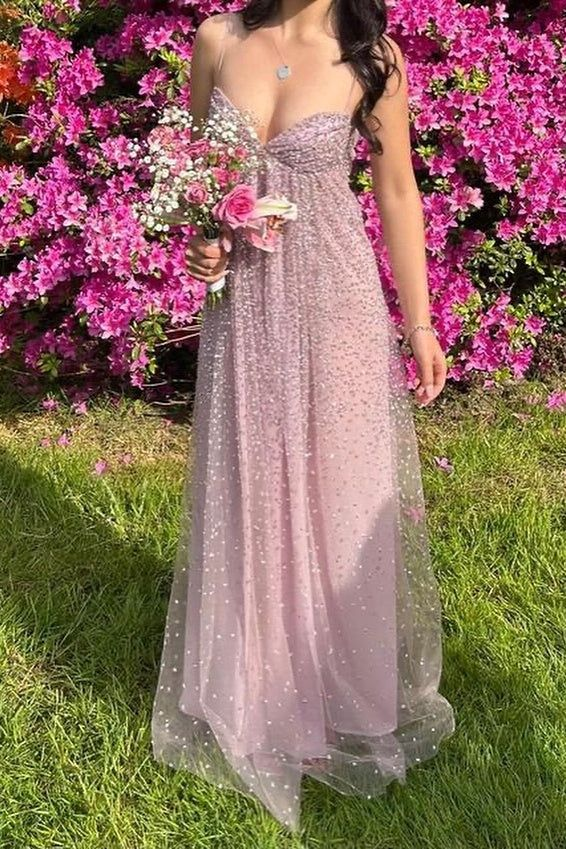 Glamorous Beaded Tulle A-Line Wedding Guest Dress Spaghetti Strap Open – DSProm