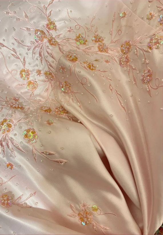 Vintage Rosa Satin Stickerei Trägerloses Meerjungfrau Langes Ballkleid Abendkleid, DP6531