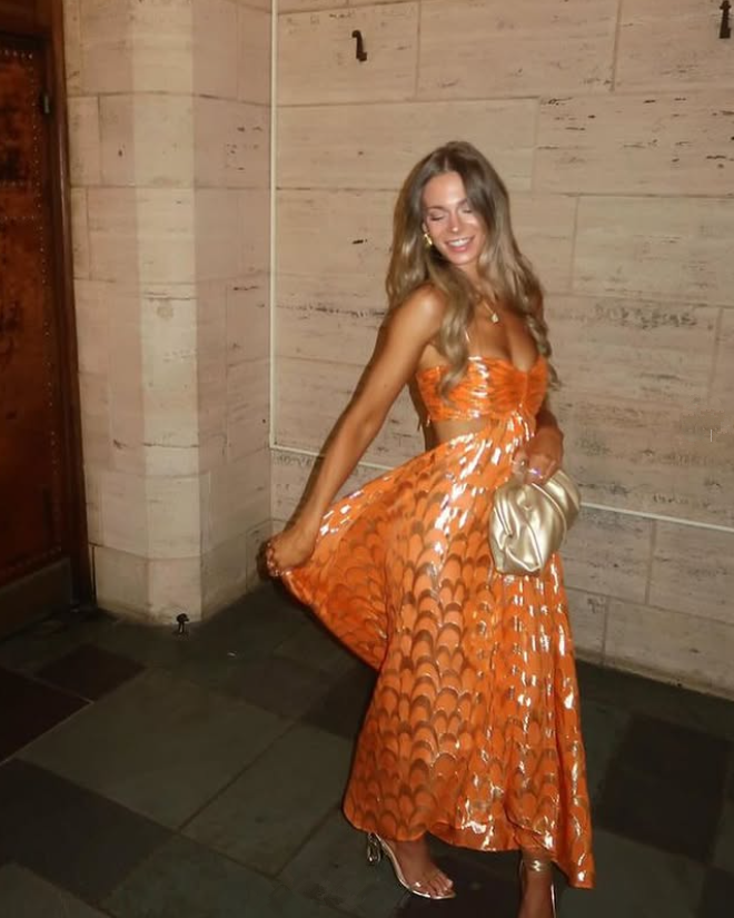 Orange A-Line Spaghetti Straps Chic Long Party Dress, DP2096