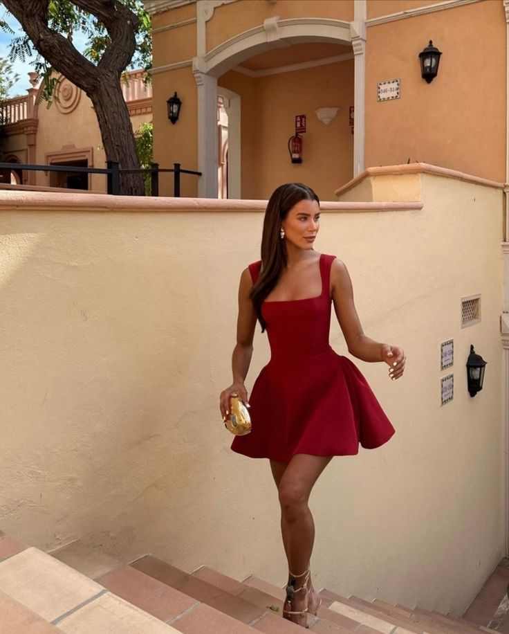 Robe d'anniversaire courte rouge à bretelles trapèze, robe de soirée, DP3067