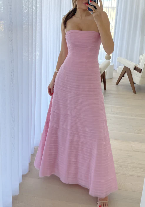 Light Blue Strapless A-Line Long Party Dress Wedding Guest Dress, DP3381