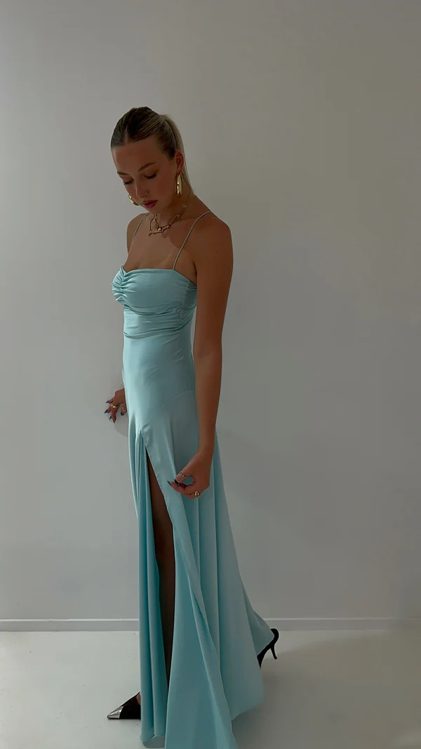 Lilac Spaghetti Straps Satin Simple Party Dress with Slit, DP2187
