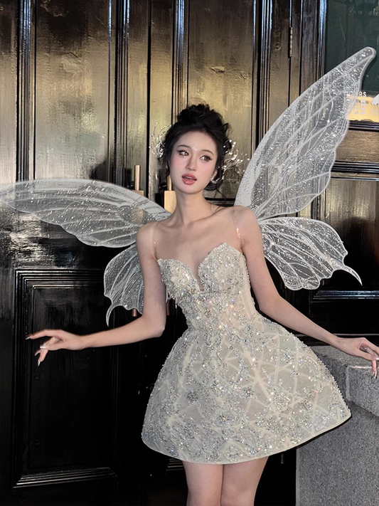 Fashion White Strapless Beading Design Sweetheart A-line Party Dress Homecoming Dress DP5881