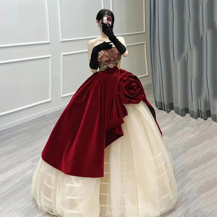 Einzigartiges trägerloses A-Linien-Ballkleid mit Rosendesign für Sweet 16 Quinceanera-Abendkleider, Geburtstagskleid, Abendkleid, Ballkleid, DP6518