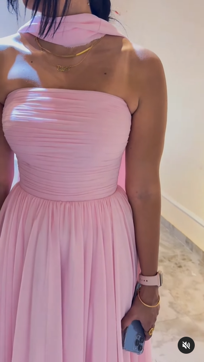 Pink Strapless A-Line Long Party Dress Wedding Guest Dress, DP3800