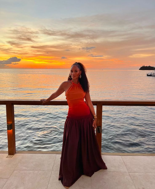 Orange Gradient Halter A-Line Chic Long Party Dress, DP4051