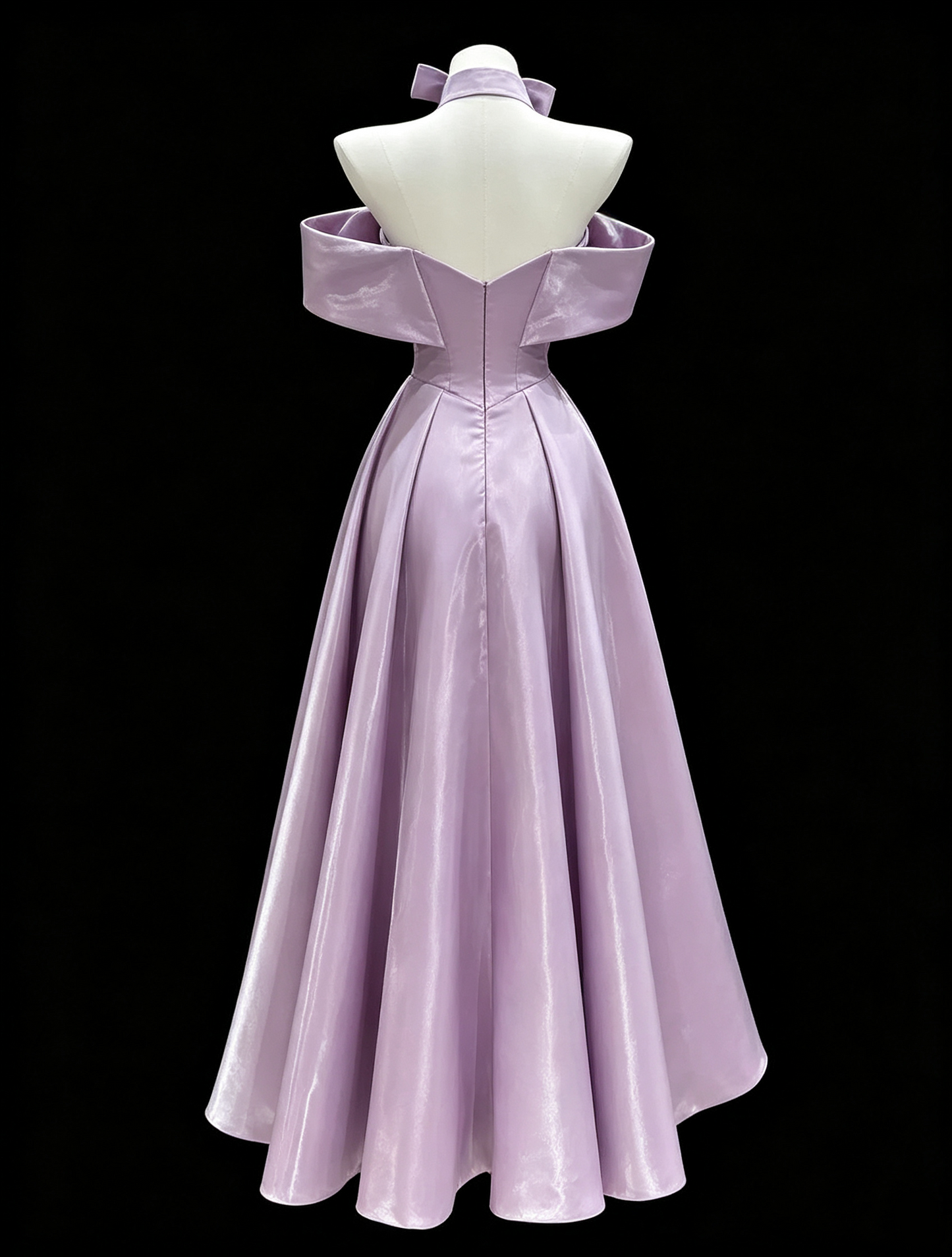Elegant Lilac Off-the-Shoulder A-Line Midi Satin Evening Gown DP8774