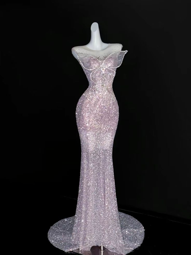 Vintage Pink Glittering Sequin Prom Dress Mermaid Evening Gown Butterfly Party Dress Long Formal Dress DP6892