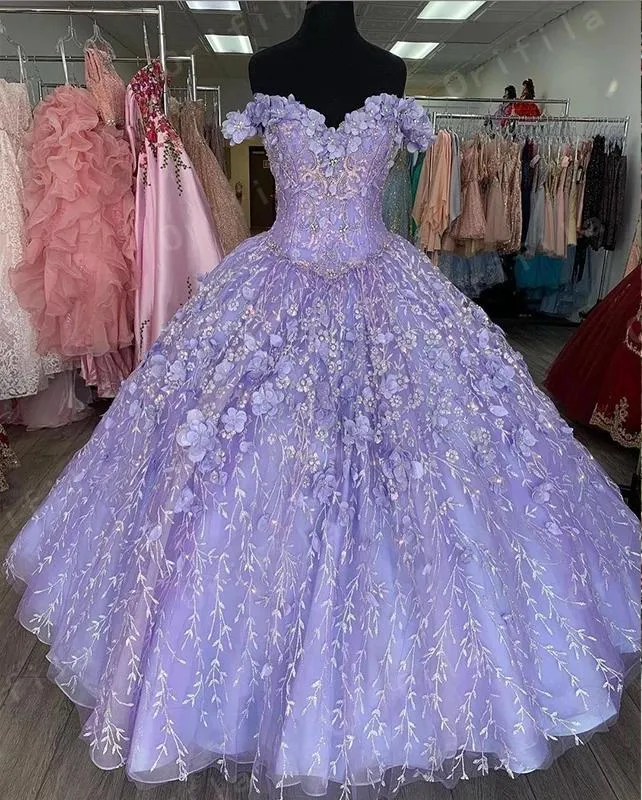 Floral Quinceanera Dresses With Warp Off Shoulder Puffy Skirt Lace Embroidery Princess Sweety 16s Girls , Ball Gown,DS4346