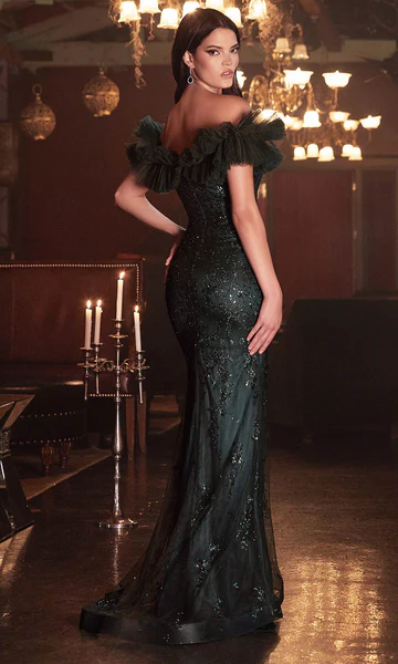 Vintage Beaded Mermaid Prom Dress Off-the-shoulder Evening Dress Long Formal Dress, DP6604