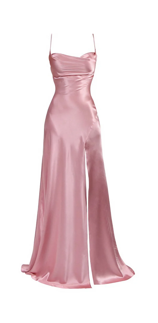 Vintage-Etui-Kleid aus rosafarbenem Satin mit Spaghettiträgern, Partykleid, Hochzeitsgastkleid, DP3663