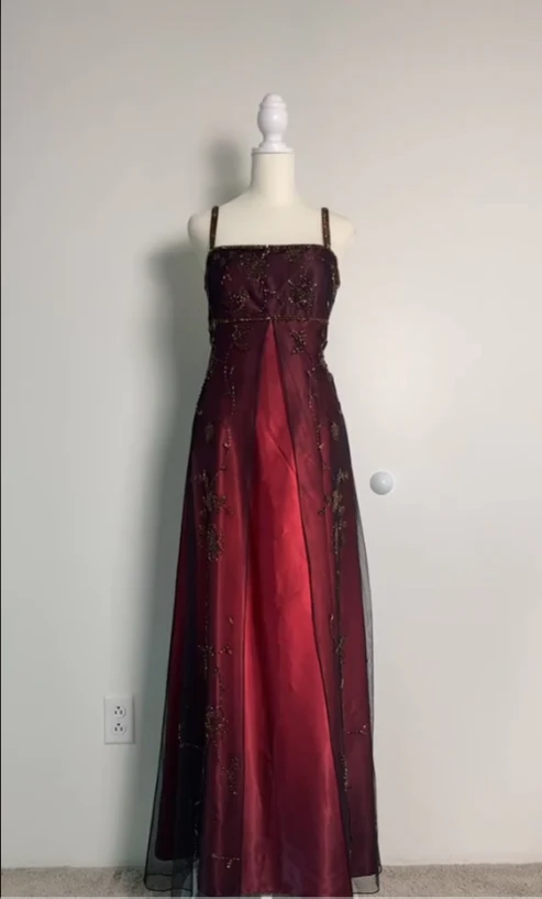 Burgundy Straps Lace Beading Vintage Long Prom Dress, DP2863