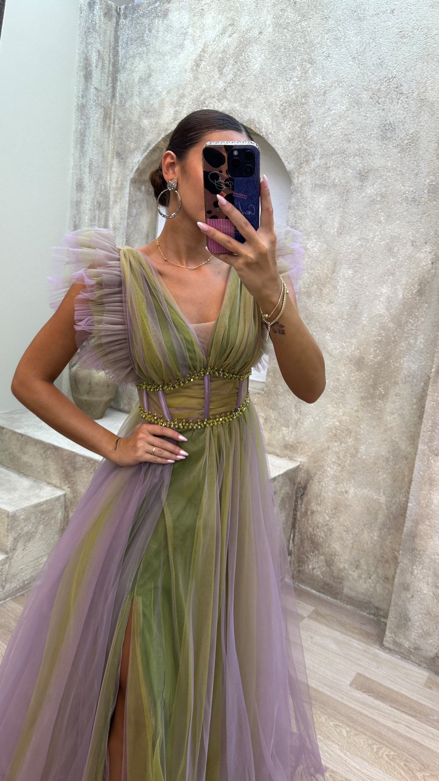 Perlenbesetztes A-Linien-Abendkleid mit V-Ausschnitt und transparentem Tüll, langes Ballkleid, DP464