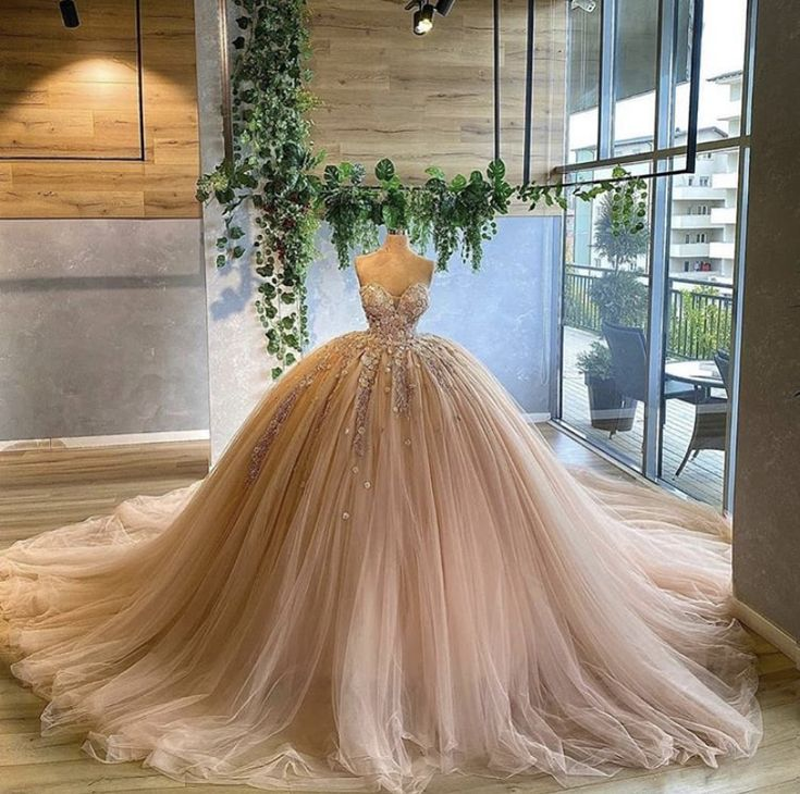 Robe de Quinceanera en tulle champagne, décolleté en cœur, robe de bal longue sans manches, DS4489