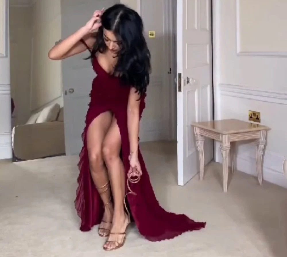 Wine Red Off Shoulder Straps Multi-layered Ruffles Long Prom Dress, DP2592