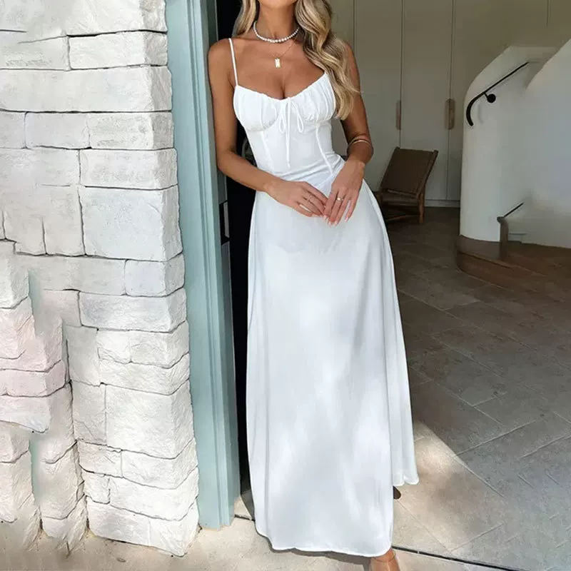 Vintage Spaghettiträger Maxi-Ballkleid Sweetheart Festliches Abendkleid DP8354