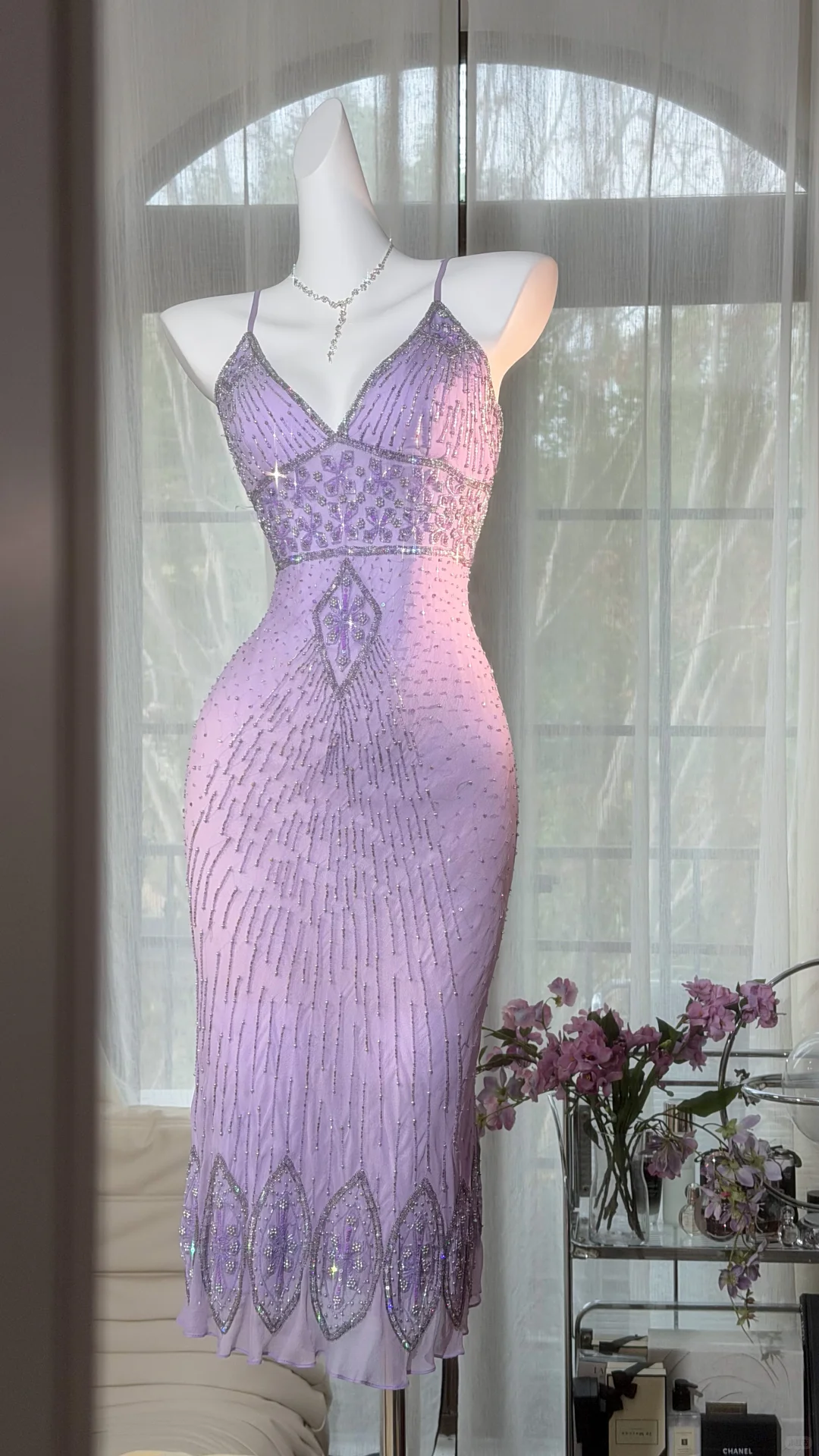 homecoming dresses midi Cute Lavender Beaded Spaghetti Strap Dress Party Dress – DSProm Graduation Dresses bridgerton dress Dress's Color:76#-Light purple Rachel Allan 70958 Beaded
