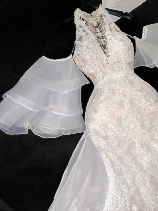 Elegant Ivory Applique Design Mermaid Wedding Dress Prom Dress Evening Dress DP6220