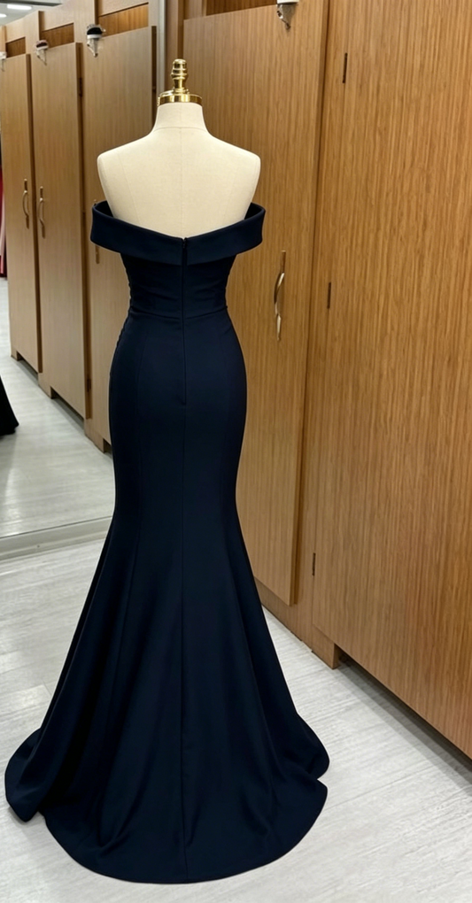 Elegant Navy Blue Off-the-Shoulder Mermaid Prom Dress DP8522