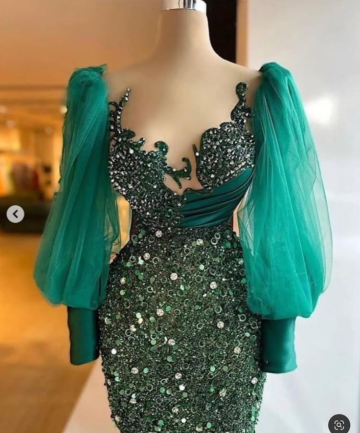 hunter green evening dresses long sleeve modest elegant sparkly mermaid luxury formal party dresses women evening gown,DS4955